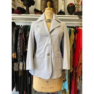 vintage 1970s dove gray polyester jacket butterfly collar s/m 70s blazer mod 34